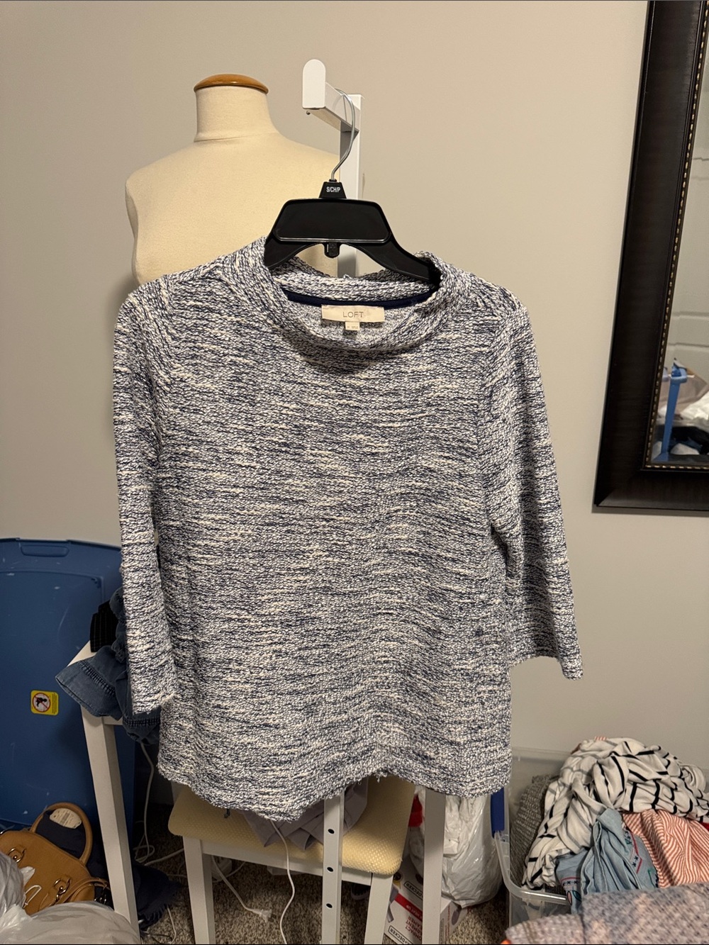 LOFT Navy & White Marled Knit Pullover